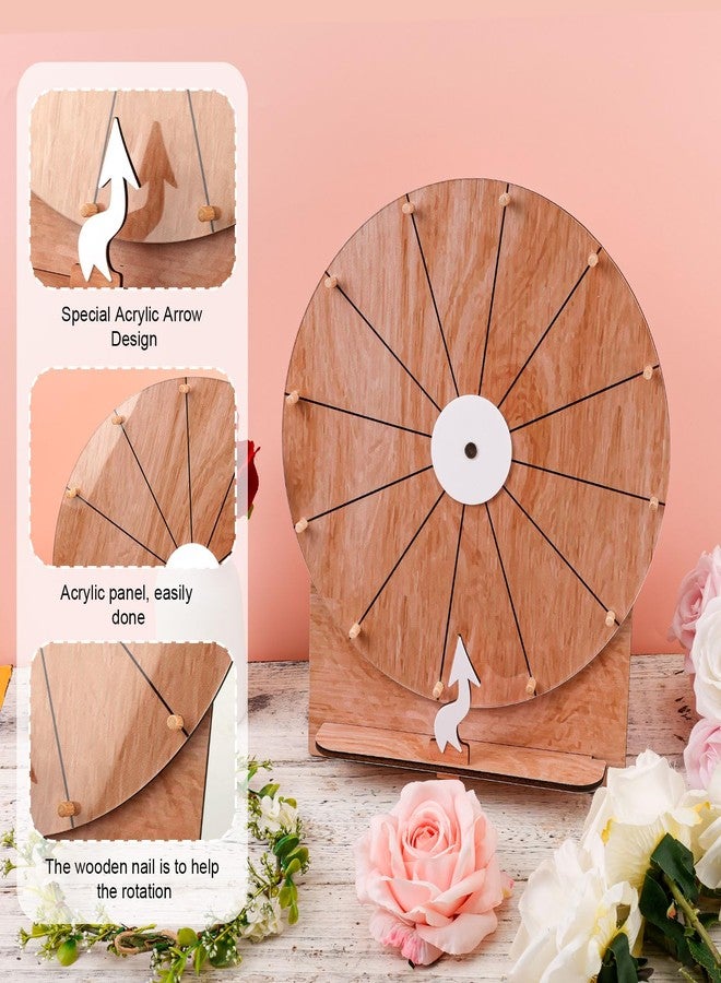 NQEUEPN 11.4 Inch Wedding Game Spinning Wheel, Wooden Prize Tabletop Spinner Erasable Raffle Spin The Wheel Game with Stand Roulette Wheel for Wedding Engagement Party School Family Games Baby Shower - Image 3
